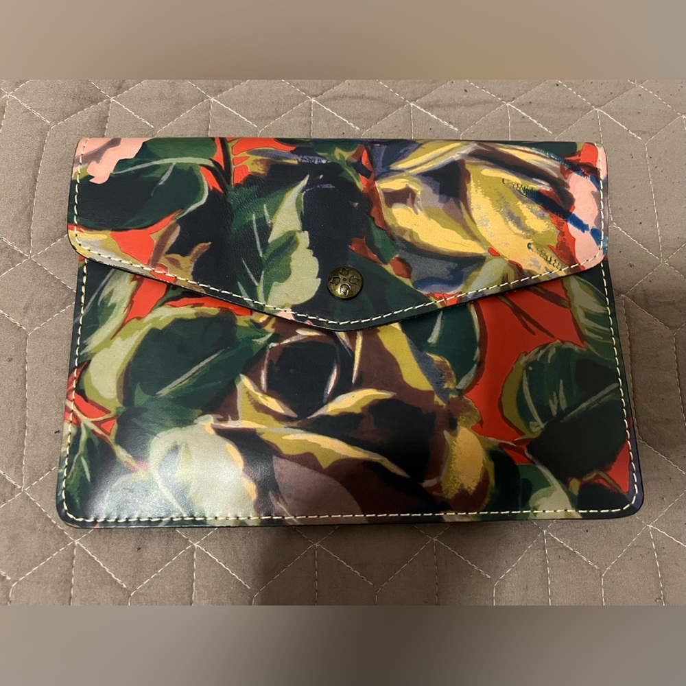Floral Leather Tech Portfolio/Clutch with Zipper